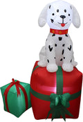 5 ft Lighted Inflatable Dalmatian Puppy on Gift Box, Christmas outdoor decoration