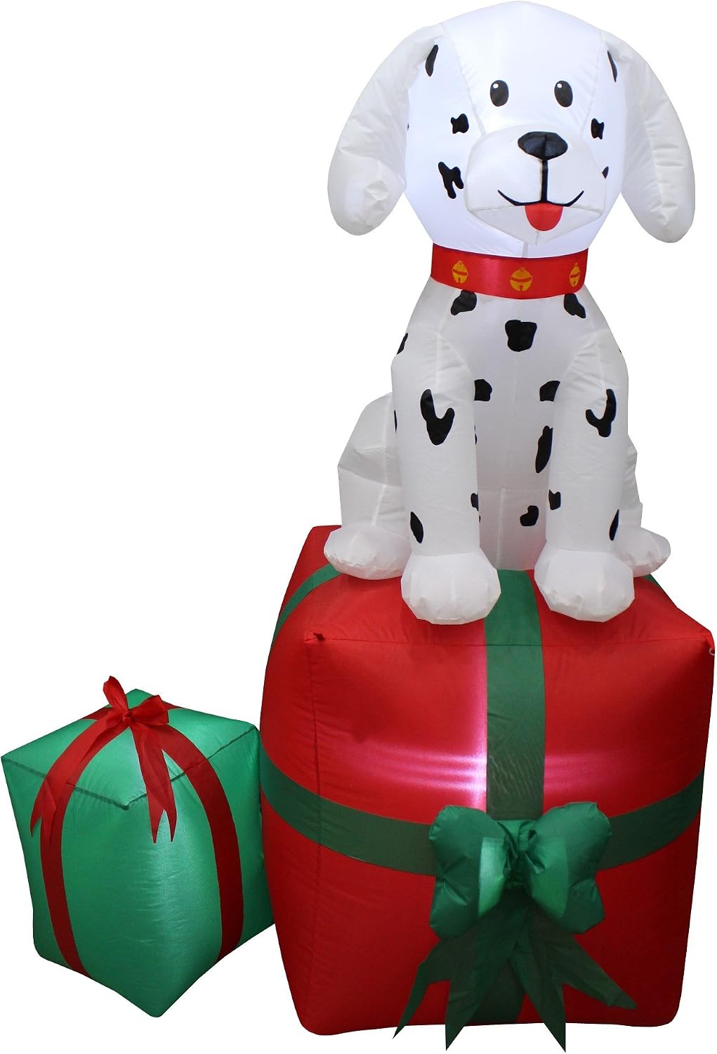 5 ft Lighted Inflatable Dalmatian Puppy on Gift Box, Christmas outdoor decoration