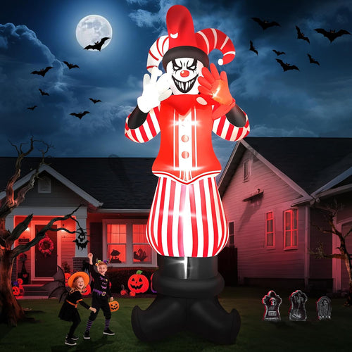 12FT Giant Halloween Inflatable Decoration, Kalolary Red Costume Scary Clown Blow Ups with Built-in LED Lig