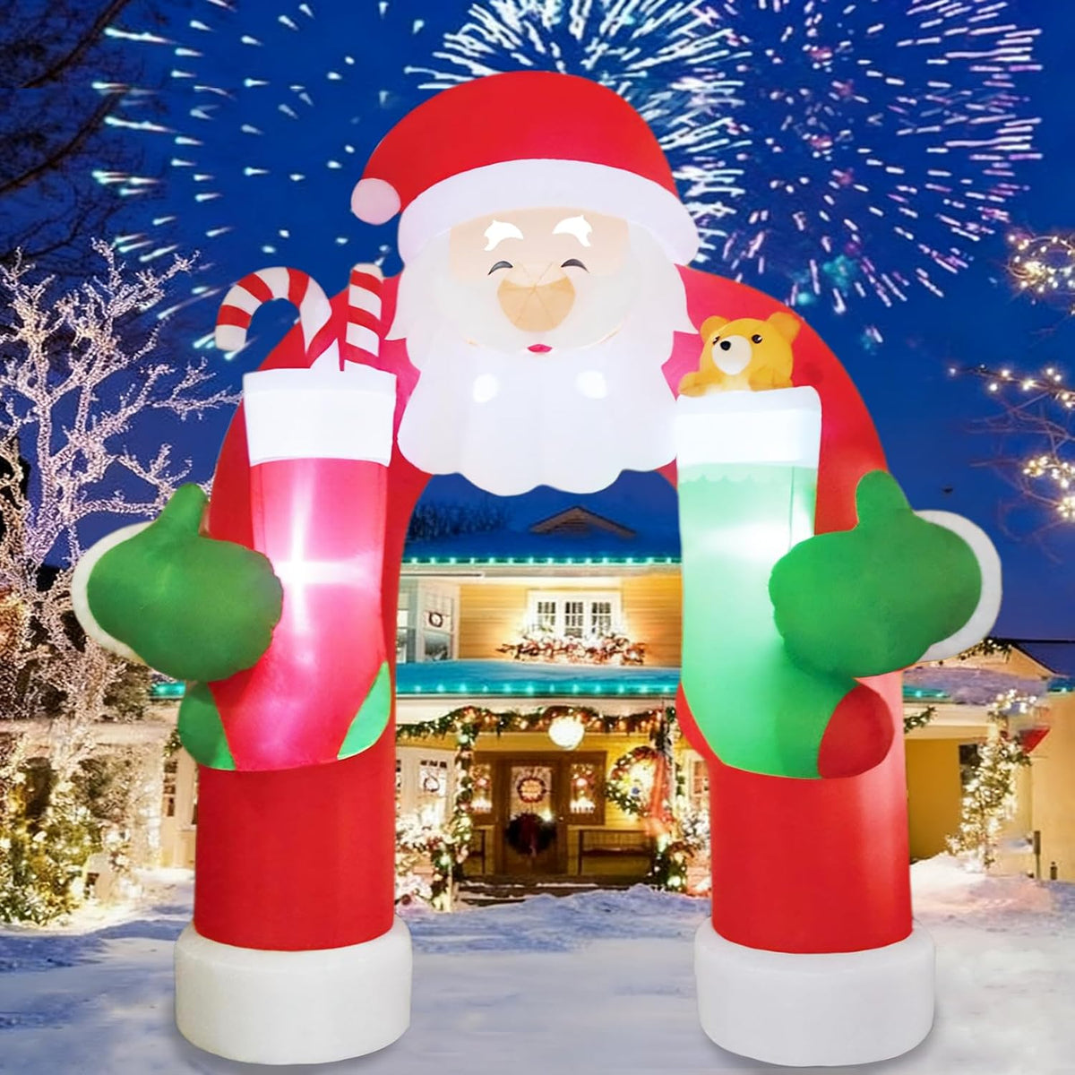 11FT Giant Christmas Inflatables Santa Claus Archway Outdoor Decorations / Blow Up Santa Claus Arch with Led