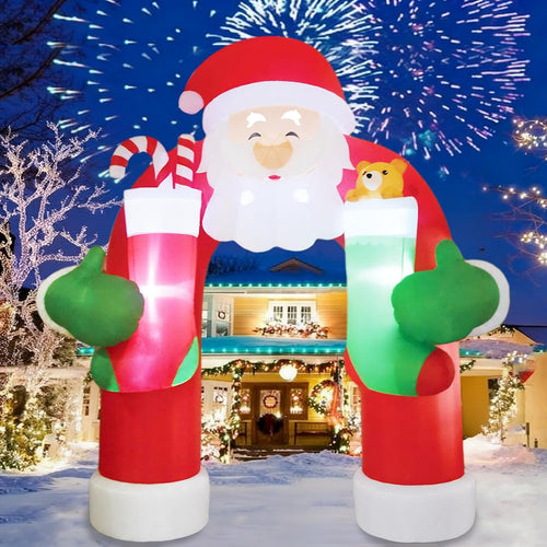 11FT Giant Christmas Inflatables Santa Claus Archway Outdoor Decorations / Blow Up Santa Claus Arch with Led