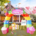 11 FT Inflatable Birthday Archway with LED & Kaleidoscope Lights, Colorful Rainbow Blow Up Archway for Indoor
