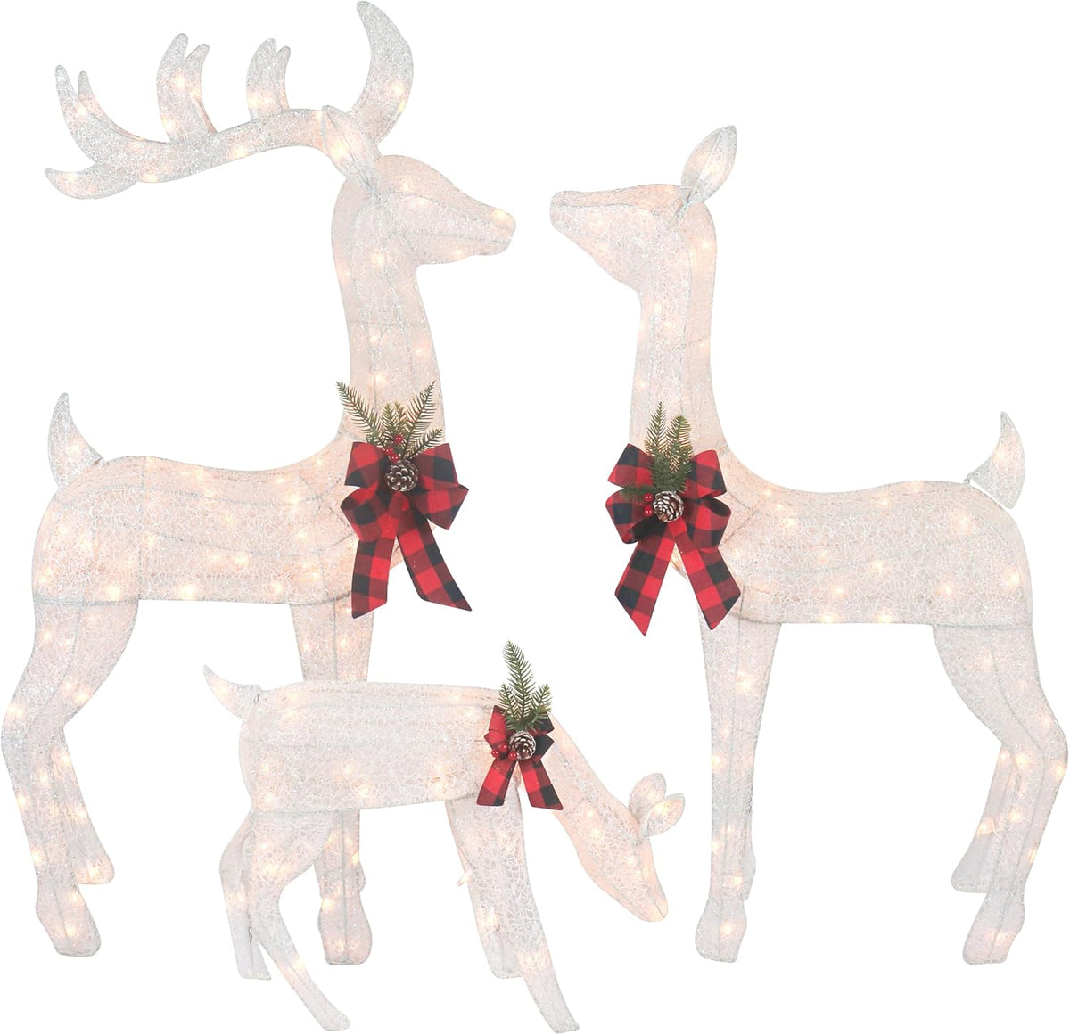 Lighted White Reindeer Family, 3 Pieces, Christmas outdoor decoration