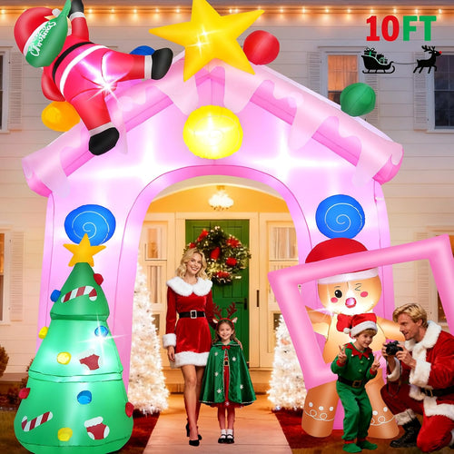10 Ft Christmas Inflatable Archway with Photo Frame, Heavy Industry Windproof Holiday Entrance Decor w/9 LED